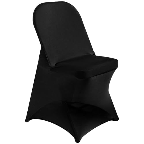 Stretch Spandex Chair Covers - Black 150 PCS, Folding Kitchen Chairs Cover, Universal Washable Slipcovers Protector, Removable Chair Seat Covers, for Wedding Party Dining Room Banquet Event