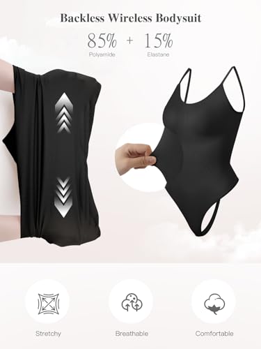 Slimers Backless Wireless Shapewear Bodysuits: Low Back Seamless Sculpting Bodysuit - Slimming Workouts and Daily Wear Thong Low Back Waist Body Shaper