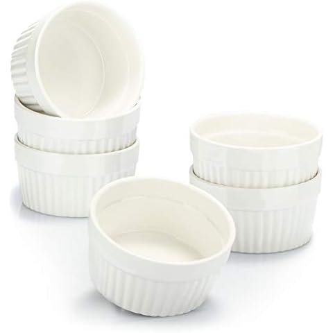 com-four® 6x Moldes para Soufflé - Cuencos de Cerámica para Crema Brulee - 200 ml cada uno - Blanco Cover
