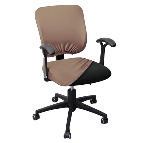 Image of HOKIPO 'SereneSolids' 140 GSM Office Chair Cover for Task Chair - Stretchable Fabric, Washable & Anti-Slip - Fits Small Office Chairs Without Headrest, Dark Camel (AR-5224-DCML)