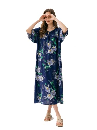 Image of lvenzse Womens Maxi Dress Boho Chiffon Floral Printed V-Neck Long Dresses
