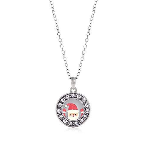 Inspired Silver - Jolly Santa - Silver Necklace for Women - Circle Pendant Chain Necklace Jewelry Gift with Cubic Zirconia - Women's Necklace Charm with Lobster Claw Clasp