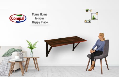 Image of Compal Folding Wall Mounted Study, Office, Laptop, Folding Utility Table for Home Office Portable & Space-Saving Floating Desk (16X24 Inches Wall Mount Table Brown)