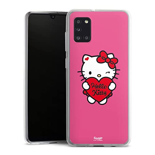 Custodia di silicone compatibile con Samsung Galaxy A31 trasparente Cover per smartphone Hello Kitty Merchandise Cuore