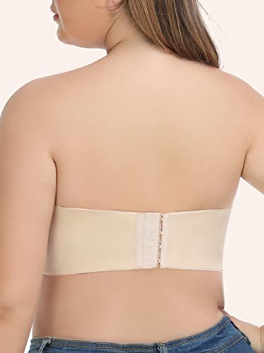 Strapless Bra For Big Busted Women Unlined Bra With Underwire Bandeau Bra Nude Push Up Strapless Bra Full Coverage Minimizer Bras For Women Plus Size Lift Up Wire Bra Beige 32B 32 B #TOP2