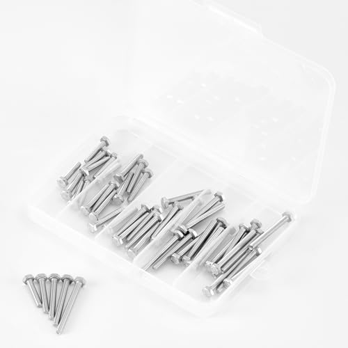 Image of M4 x 20mm 25mm 30mm 35mm 40mm Heavy Duty Hexagon Bolts Hex Head Screws, 304 Stainless Steel, Metric Machine Fully Threaded, Bright Finish, Assortment Kit 50PCS