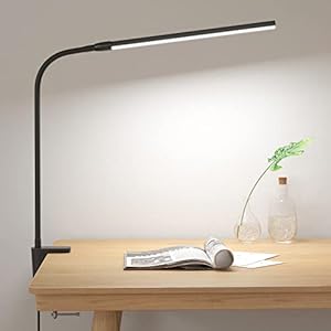 Lepro Clip on Desk Lamp LED Reading Light Dimmable USB Clamp Lamp with 3 Color Modes 10 Brightness, Adjustable Flexible Gooseneck Table Light for Bed Headboard, Nail, Home Office, Computer(Black)