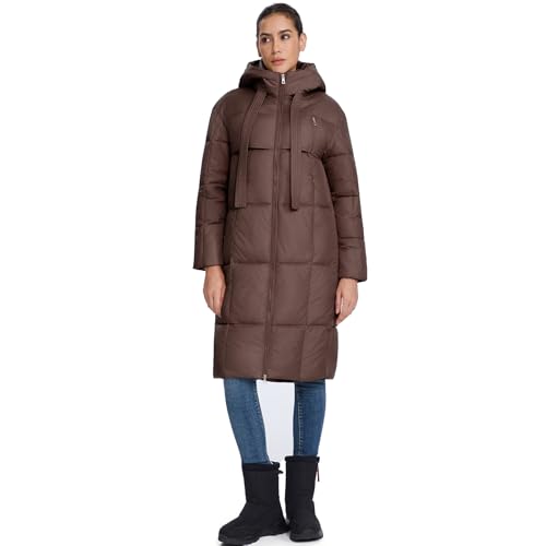 ALSOGO Damen lange Puffer Jacke leichte lose Kapuzenjacke verdickte warme Winter Daunenmantel mit Reißverschluss Taschen