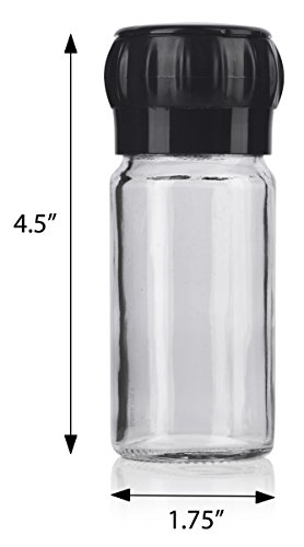 Clear Glass Refillable Spice Jar with Black Grinder and Snap On Cap 3.4 oz / 100 ml (4 pack)