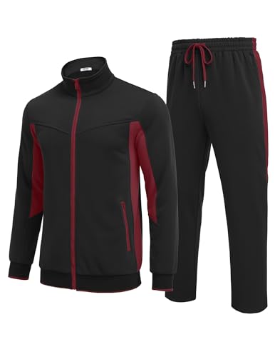 COOFANDY Men's Tracksuit 2 Piece Full Zip Athletic Track Suit Casual Jogging Sweatsuit Sports Set Zipper Pockets Black