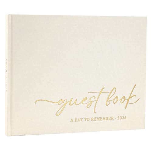 LONLAT Elegant Wedding Guest Book for Wedding Reception Beautiful Guestbook for Baby Shower and Wedding Decor 100 Blank Pages for Sign in Polaroid Pictures and Photos Linen Cover (2026 Beige)
