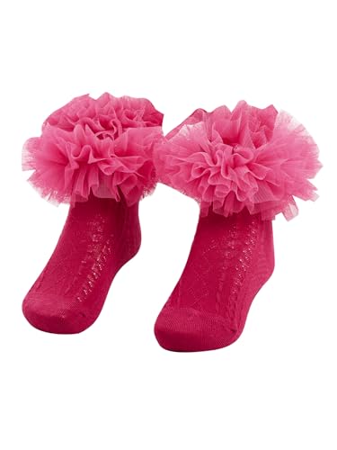 OYOANGLE Girl's 1 Pairs Cute Ruffle Trim Ankle Socks Breathable Lightweight Dress Sock