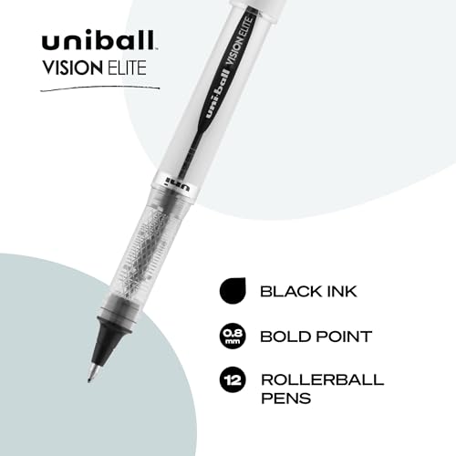 uni-ball Vision Elite Rollerball Pens Bold Point, 0.8mm, Black, 12 Pack