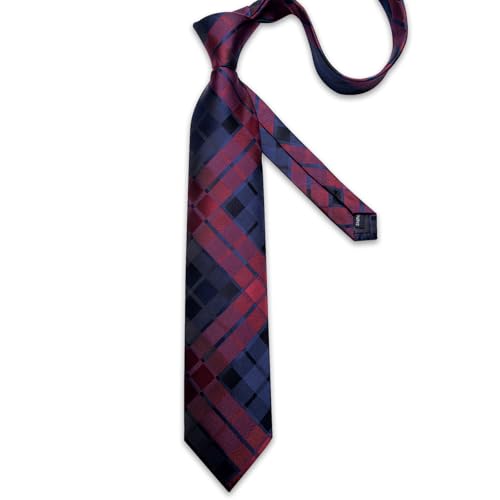 Image of DiBanGu Plaid Ties for Men Silk Checkered Necktie and Pocket Square Cufflinks Tie Clip Set with Gift Box for Wedding Business