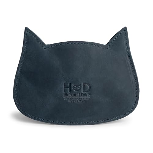 Image of Hide & Drink, Cat Shape Wallet Handmade from Full Grain Leather - Slate Blue