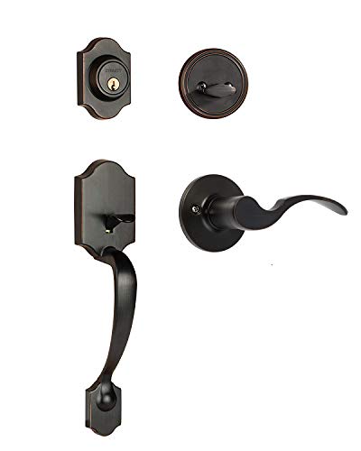 Dynasty Hardware DEN-MON-100-12P-LH Denver Front Door Handleset, Aged Oil Rubbed Bronze, with Monterey Lever, Left Hand