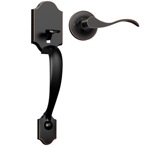 Camtek Front Door Handle No Lock Oil-Rubbed Bronze Entry Door Lock Set with Reversible Handle Exterior Door Lock Set Compatible with Keypad Deadbolt/Compatible with Mechanical Deadbolt