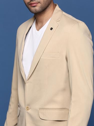 Image of SHOWOFFFF Men Solid Single Breasted Formal Blazer | Notched Lapel Full Sleeves Cotton Blazer for Mens | Slim Fit Regular Length Blazer for Men's