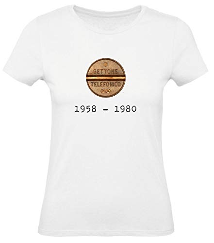  T-Shirt Donna Cotone Basic Super vestibilità Top qualità - Gettone telefonico - Divertente Humor Made in Italy (M, Bianco)