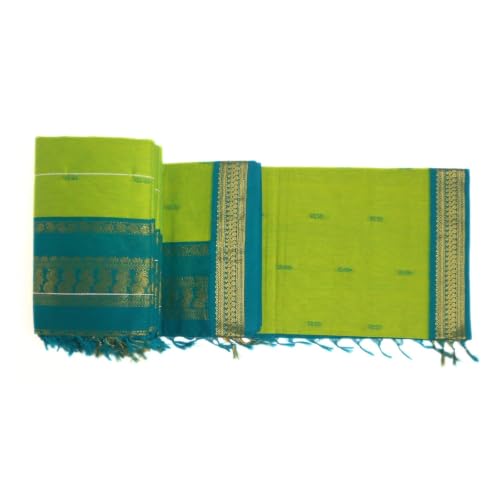Image of Pure Kalyani Cotton Saree | Zari Border & Blouse Piece - Lata Gadwal Design | Traditional Saree