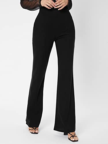 Women's Pants Zipper Back Solid Palazzo Pants Pant for Women (Color : Black, Size : Tall XS)4