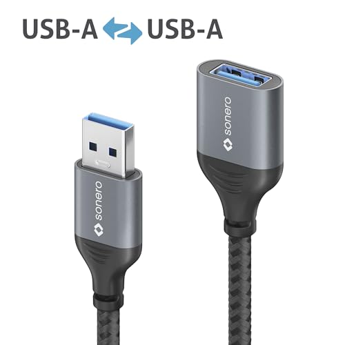 Sonero® USB-A to USB-A Data Cable, Extension Cable, USB Cable Type A, USB 3.0, 5GB/s, Space Grey/Black, 1.00 m - Image 4