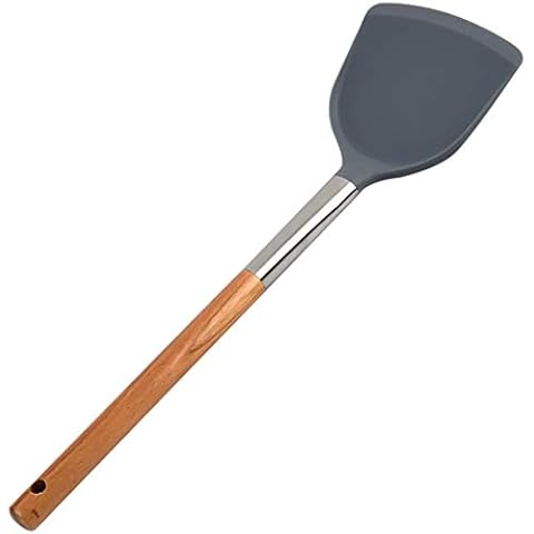 Goeielewe Silicone Shovel Non-Stick Pan Spatula Cooking Shovel with Long Wood Handle, Heat-resistant Turner Kitchen Utensils - 13.7 Inches Wok Spatula Cover