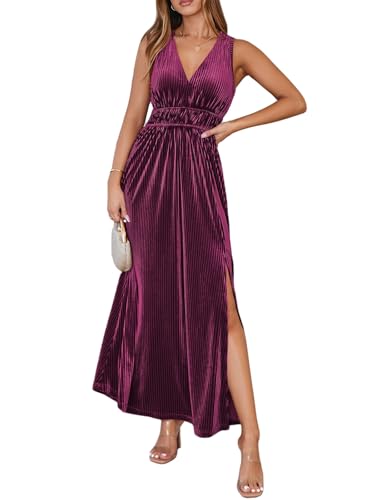 Flessibili Women's Sleeveless Velvet Maxi Dress High Slit Formal Wedding