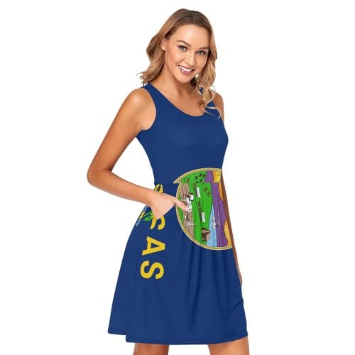 Robe Kansas col rond sans manches avec poches pour un style d'été décontracté