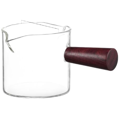NINMORTH Bicchiere dosatore in vetro da 75 ml con misurazione per scala, in vetro borosilicato con manico in legno, per espresso, cottura e bevande