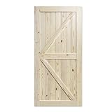 SmartStandard 42in x 84in Sliding Barn Wood Door Pre-Drilled Ready to Assemble, DIY Unfinished Solid Spruce Wood Panelled Slab, Interior Single Door Only, Natural, K-Frame (Fit 7FT - 8FT Rail)