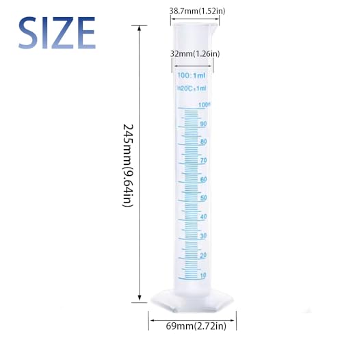 2-Pack 100ml Plastic Measuring Cylinders, Transparent Graduated Laboratory Cylinders with Stable Base for Science Experiments & Educational Use - Thumbnail 2