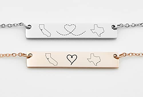 Personalized state to state bar necklace Long distance relationship Best Friends
