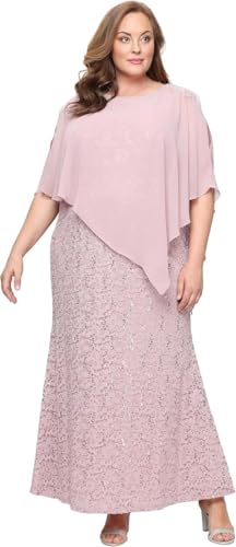 Image of S.L. Fashions Womens Plus Size Long Length Sequin Lace Beaded Capelet Mother of The Bride Dress, Formal Evening Gown