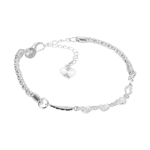 Image of Bracelet for Women Ladies Adjustable Bracelet 925 Silver Heart Adjustable Cuff Fashion Jewelry Accessories For Party Banquet Wedding (Silver, One Size)