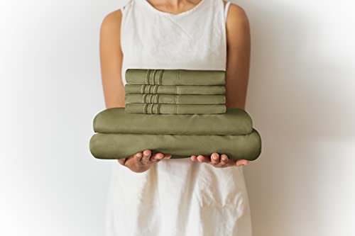 California King Size Sheet Set - 6 Piece Set - Hotel Luxury Bed Sheets - Extra Soft - Deep Pockets - Easy Fit - Breathable & Cooling - Wrinkle Free - Comfy - Sage Green Bed Sheets - Cali Kings Sheets #TOP3