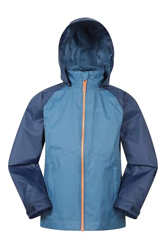 Mountain Warehouse Torrent II Kids Waterproof Jacket - Ripstop Outer Rain Coat, Taped Seams, Mesh Lined, Zipped Pockets - Spring Summer, Travelling, Camping Blue (Lightweight) Kids Size 11-12 Years
