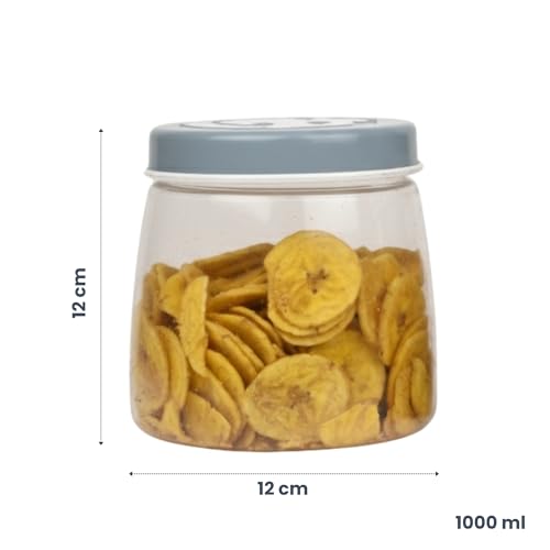 Image of FLAIR Cubics Airtight Food Storage Containers Set of 2 (1000ml each) with Spoon - Blue, BPA-Free, PET Plastic Jars, Space-Saving for Pantry, Snacks
