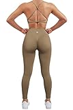 Picture of SUUKSESS Women Seamless 2 piece Workout Sets Strappy Padded Sports Bra Booty High Waisted Leggings Outfits (Dark Coffee,M)