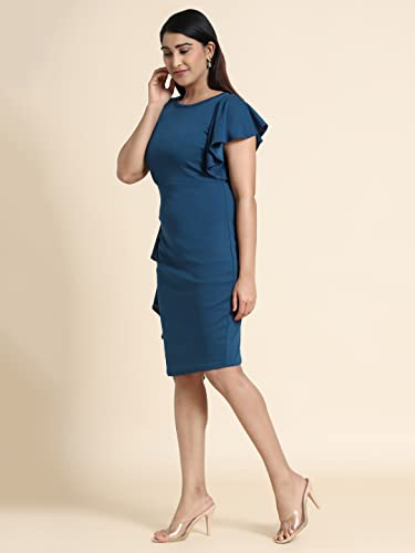 Image of Pandadi Saree Women's Stretchable Bodycon Lycra Dress Blue