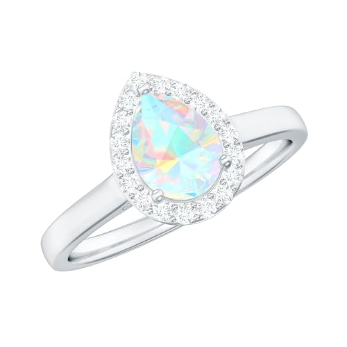 Natural Ethiopian Opal Diamond Halo Engagement Ring, AAA Quality, 5X7MM Pear Shaped Opal Teardrop Ring - Ready To Gift