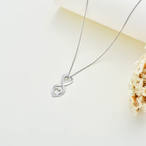 Fencci Natural Diamond Infinity Necklace, Diamond Necklace For Women Sterling Silver Infinity Heart Pendant Necklace Mothers Day Gifts For Mom Daughter Wife Grandma And Her, 18"-20" #TOP4