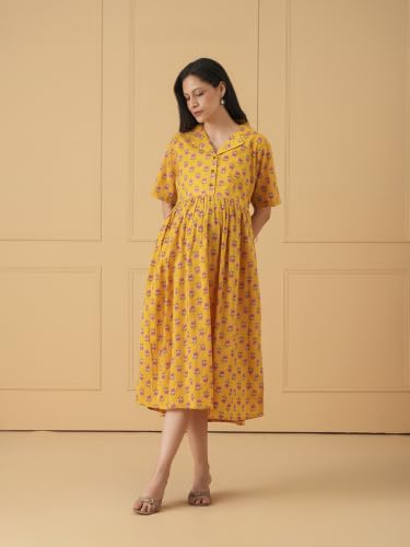 Image of The Mom Store Maternity and Nursing Dress | Pre and Post Pregnancy Dress for Womens | Zipper /Button Opening | Causal Wear | Trendy Stylish Causal Dresses for New Moms