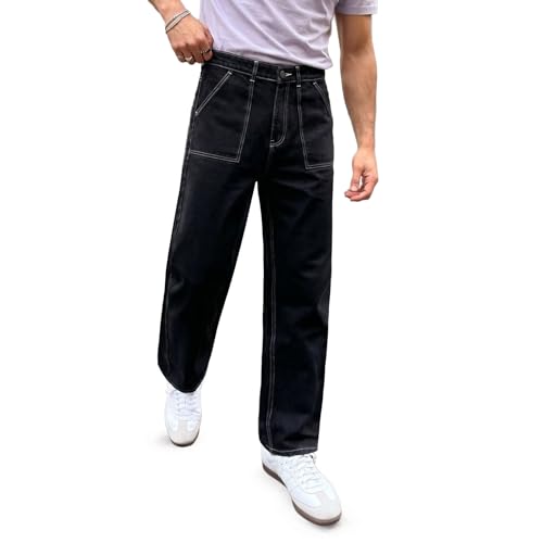 Image of Urbano Fashion Men's Loose Baggy Fit Washed Denim Jeans Non-Stretchable