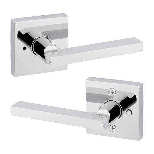 Kwikset Halifax Interior Privacy Door Handle with Lock, Door Lever For Bathroom and Bedroom, Polished Chrome Reversible Keyless Push Button Lock Door Lever