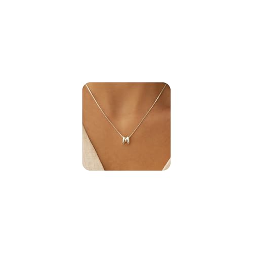 MARYLAX Silver Plated Bubble Letter Necklace Tarnish Free and Waterproof Dainty Initial Necklace for Women Trendy Personalized Silver Jewelry Gift for Her