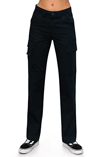 KHAKI & BLUE Women's Work Pants – High Rise Slim Fit Straight Leg Cargo Casual Trousers with Multi Pockets