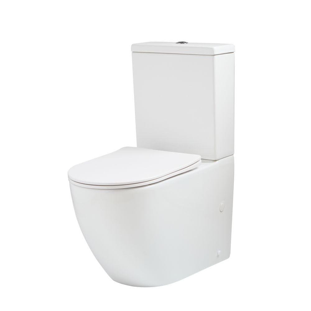 Milano White Overton Ceramic Close Coupled Toilet Wc Soft Close Seat Flush Button
