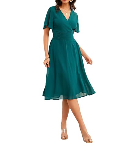 Image of Women's Summer Elegant Chiffon Wrap V Neck Aline Dress