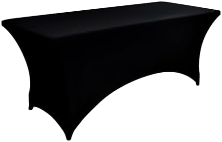 ZarzaaSik 2-Pack 6ft Black Spandex Table Covers for Rectangle Standard Folding Tables - Wrinkle Resistant Stretch Tablecloths - Ultimate Fitted Table Protector for Parties, Trade Shows, Banquet — view 8